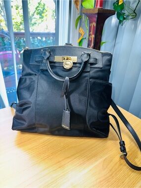 Michael Kors Black Nylon Satchel with Gold-Tone Trim